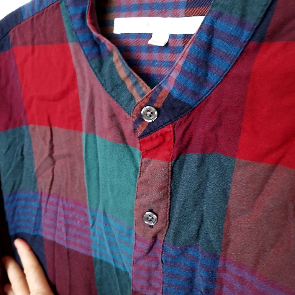 Perry Ellis plaid Cotton Rayon cutoff button-down shirt Beachy Grunge Western - Picture 2 of 6